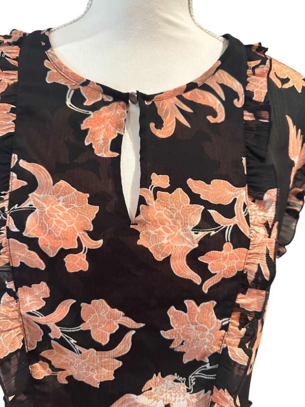 SCOTCH & SODA Black Pink Bird Floral Sheer Top Size XS - Picture 4 of 8